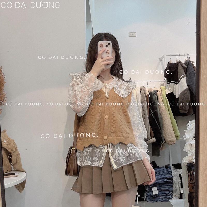 Set áo gile cúc kèm áo ren cổ bẻ