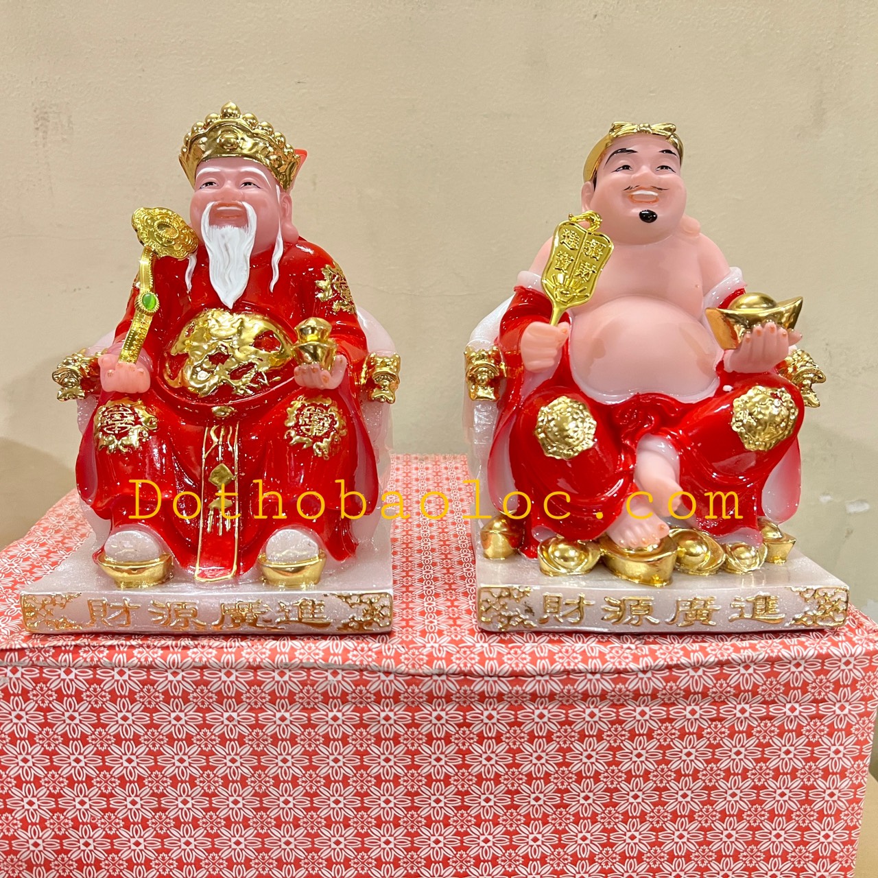 Tượng Thần Tài Thổ Địa ngồi ghế đá cao cấp nhập khẩu Đài Loan cao 19cm – Đỏ