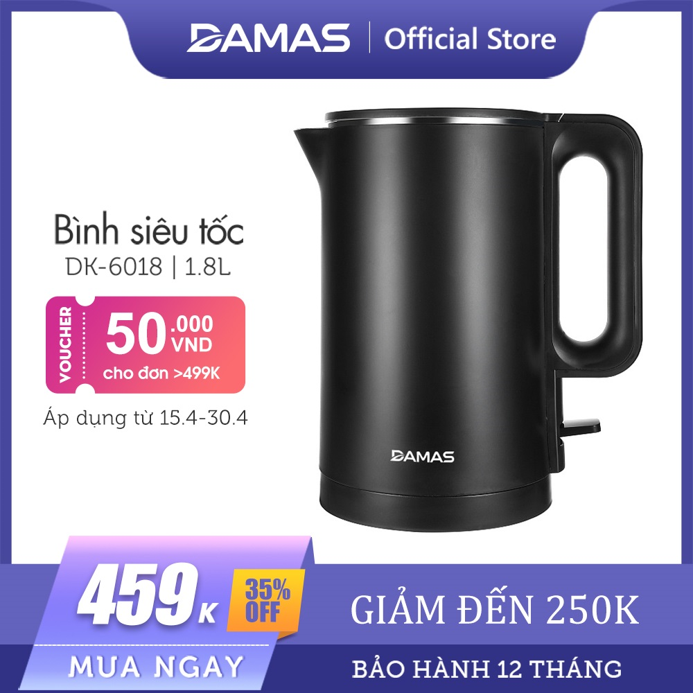 Ấm Siêu Tốc Inox 2 Lớp DAMAS DK-6018B (1.8L) - Hàng Chính Hãng