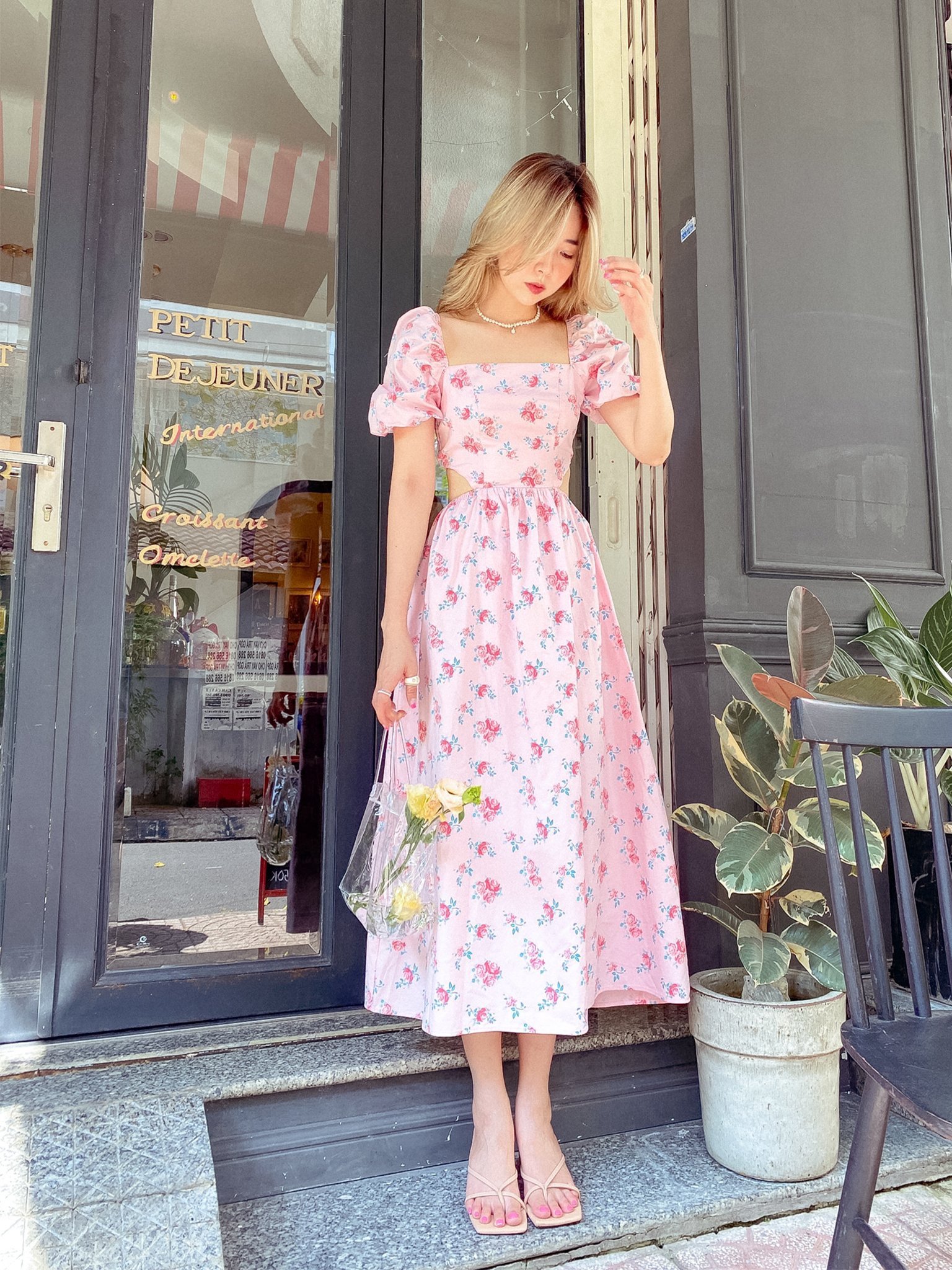 Đầm hồng dài hoa nhí vintage Magaly Pink Dress Gem Clothing SP060644