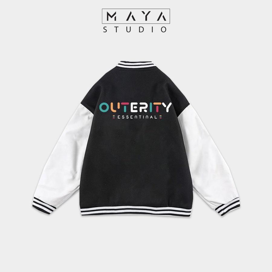 Áo Khoác Bomber MAYA OUTERITY form rộng Unisex nam nữ kiểu Varsity Jacket vải nỉ bông cotton