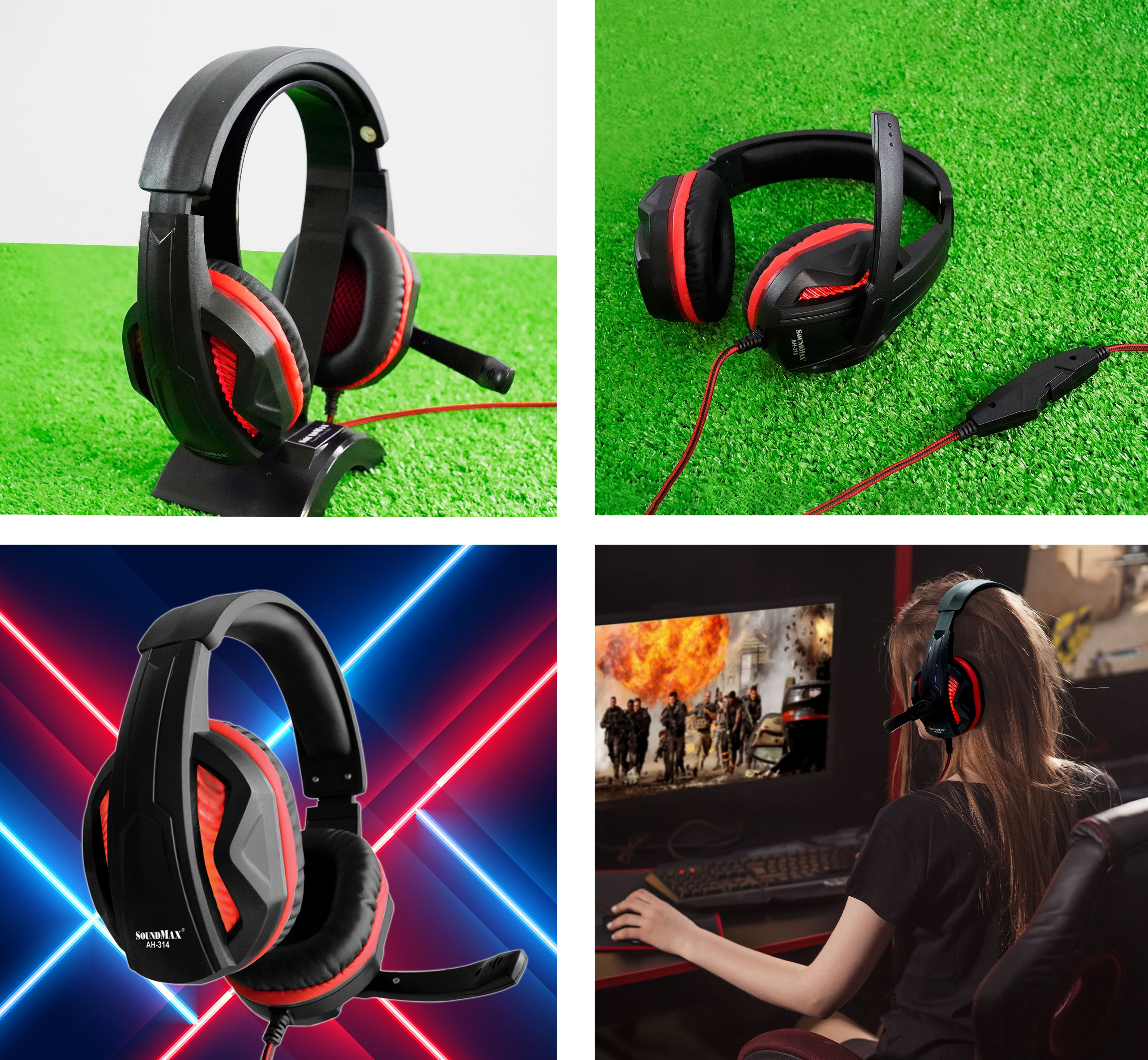 Tai nghe gaming chụp tai 2 chân cắm 3.5mm SOUNDMAX AH314 - Hàng chính hãng