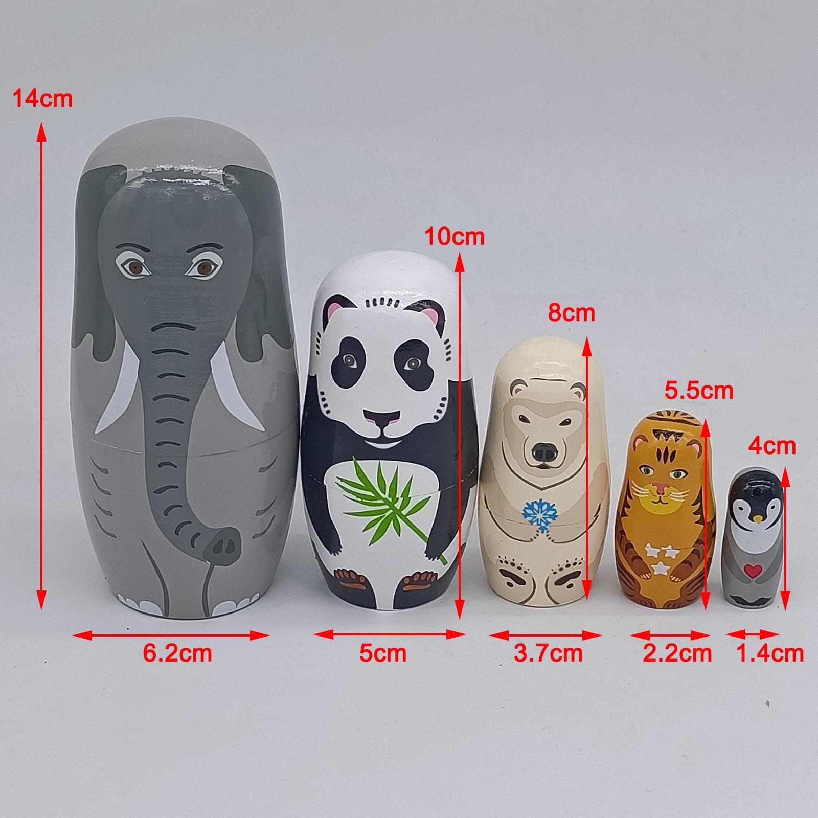 12 Pieces Matryoshka Russian Nesting Dolls Babushka Cartoon Animal Pattern