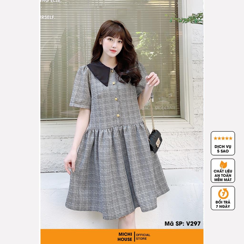 Đầm Suông Dạ Tweed Dáng Đuôi cá Freesize MICHI House Váy Thiết Kế Hàn Quốc Dễ Mặc, Bầu Xinh V297