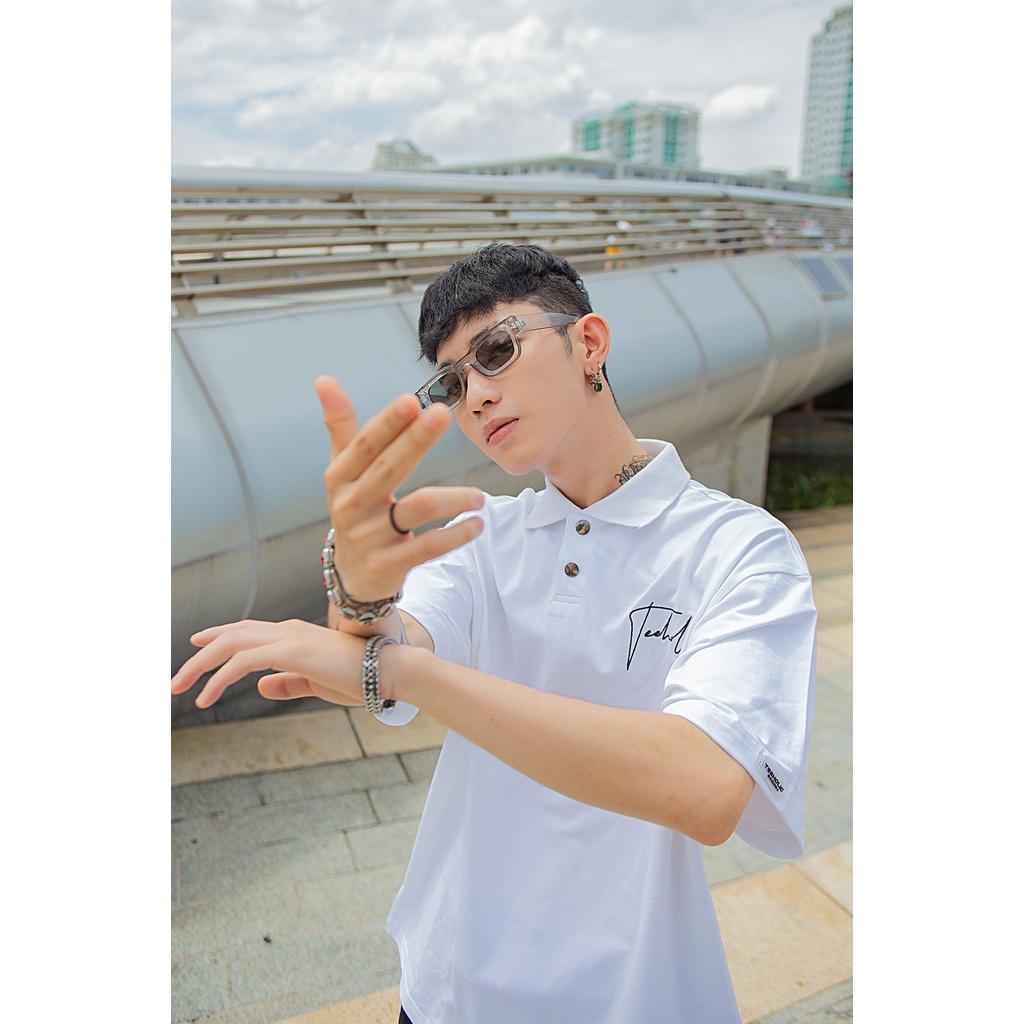 Áo Polo Unisex Form Rộng Thêu Logo TeeHolic Màu Trắng
