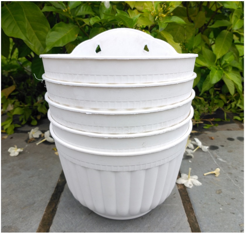 5 Chậu Ốp Tường Bán Nguyệt No: 210x130x140 Trồng Hoa Màu Trắng
