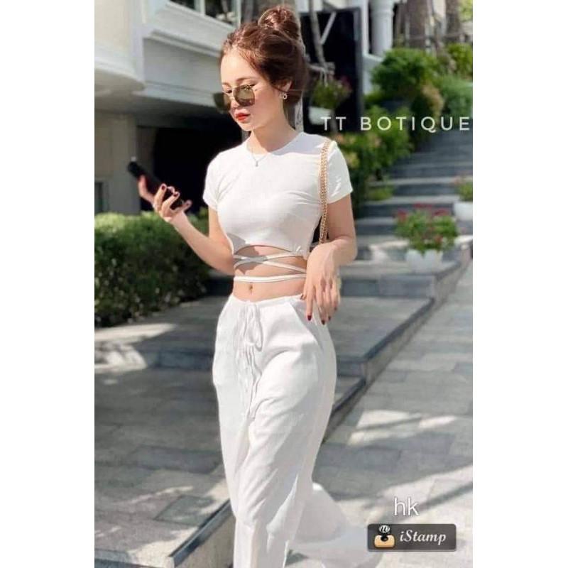 Áo cotton tay lỡ Unisex mặc đôi ,nhóm , lớp------ Áo CRT dây cột eo