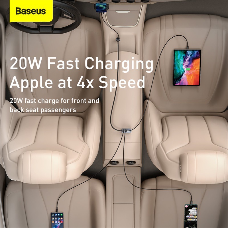 Tẩu sạc nhanh mở rộng 4 Port Baseus Share Together Extention Car Charger 120W - Hàng Chính Hãng