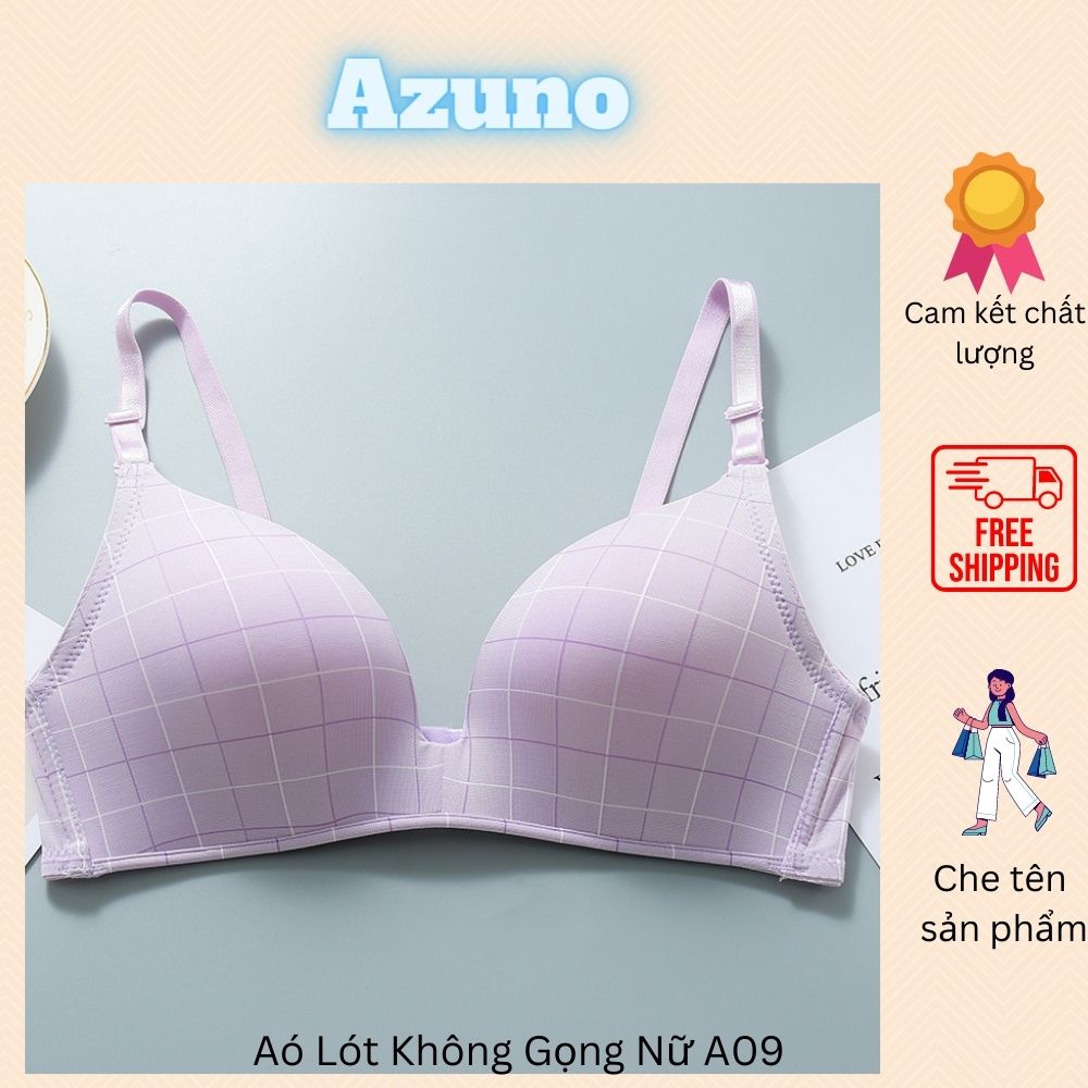 Hình ảnh Áo Lót Nữ Không Gọng, Áo Ngực Đệm Mỏng Azuno A09 Cotton Nâng Ngực, Họa Tiết Kẻ Caro Nhiều Màu