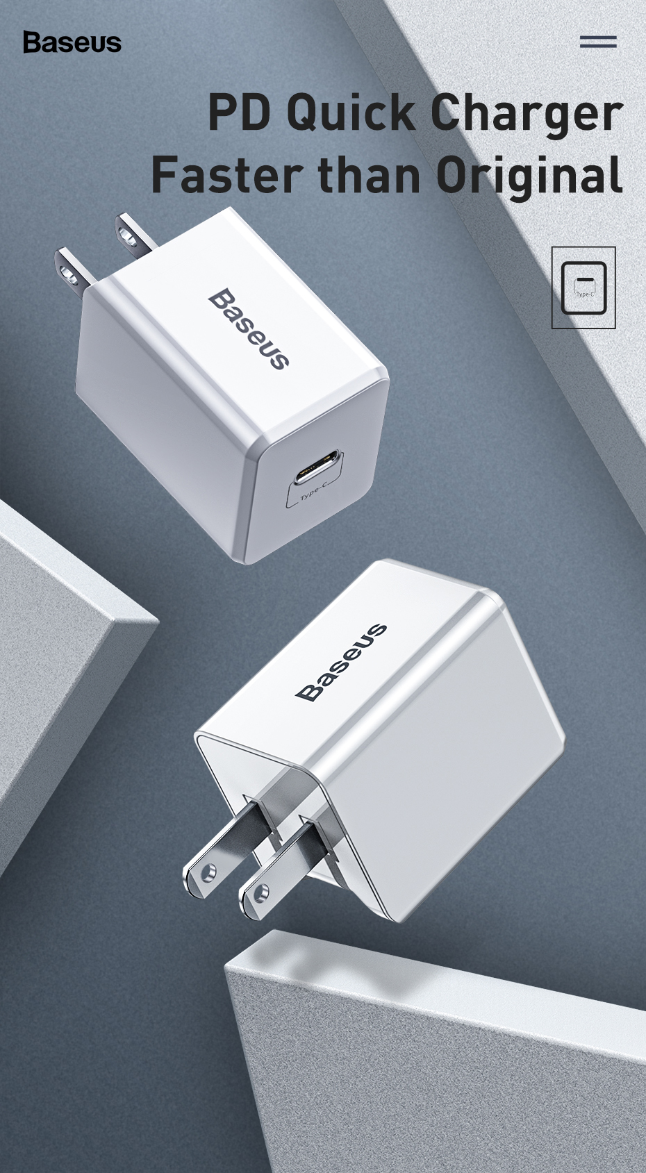 Củ sạc nhanh cho iPhone 7/8 Plus/X/XS/XS Max Baseus Traveler Series PD（Type-C Interface）Charger 18W（US）CCXZ-02 - Hàng Chính Hãng - White