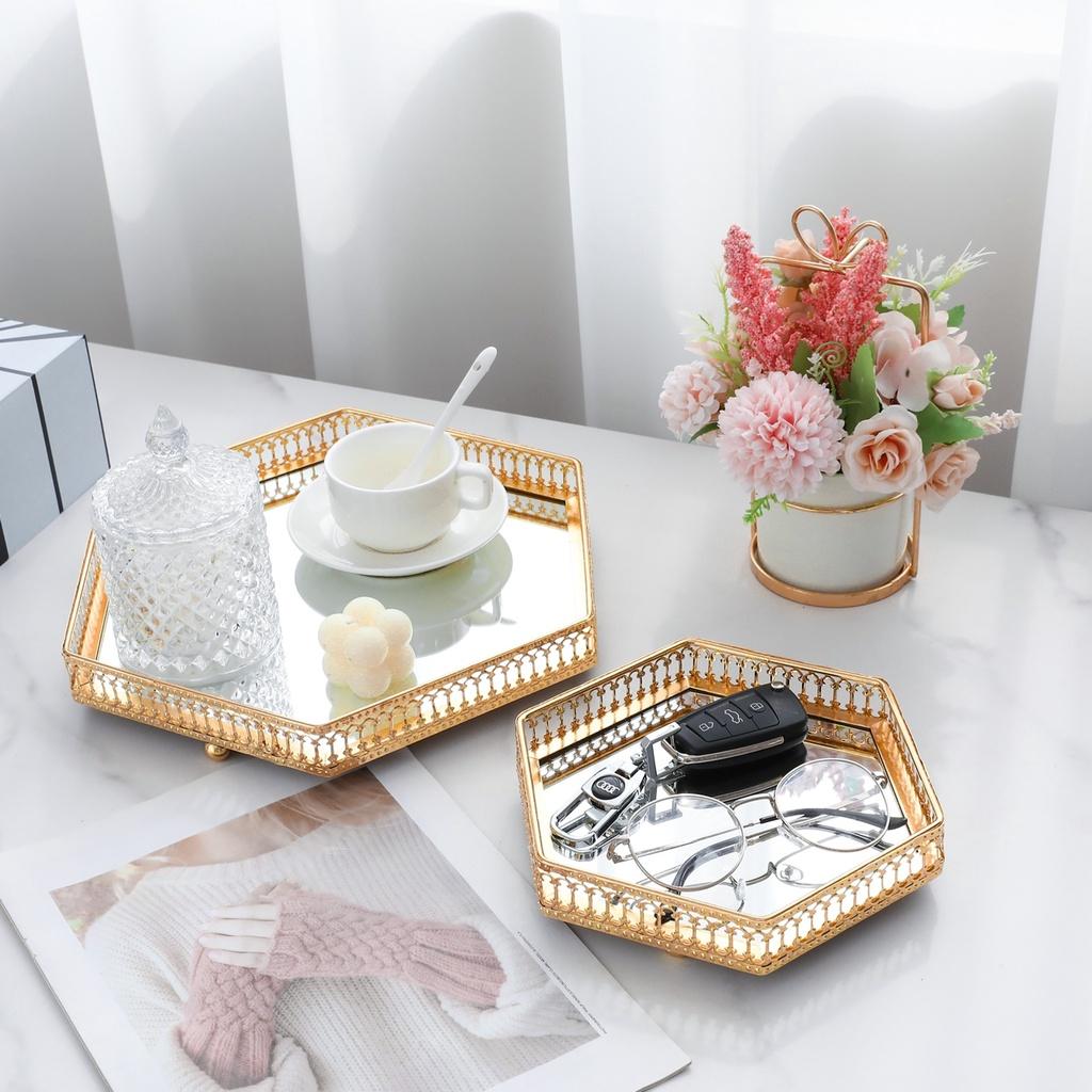 Khay Decor Lục Giác, Bát Giác Mặt Kính Dựng Phụ Kiện Nến Thơm Đa Năng Trang Trí Nhà Đẹp - K06