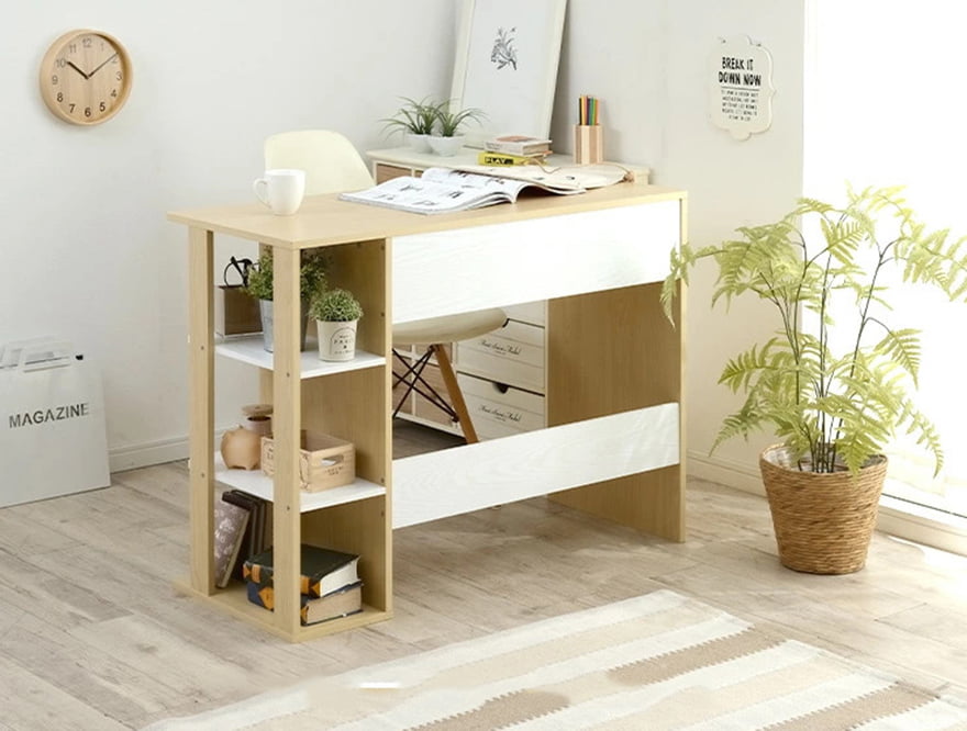Bàn Làm Việc Gỗ Phối Kệ Sách Đa Năng Nội Thất Lắp Ráp BH-005