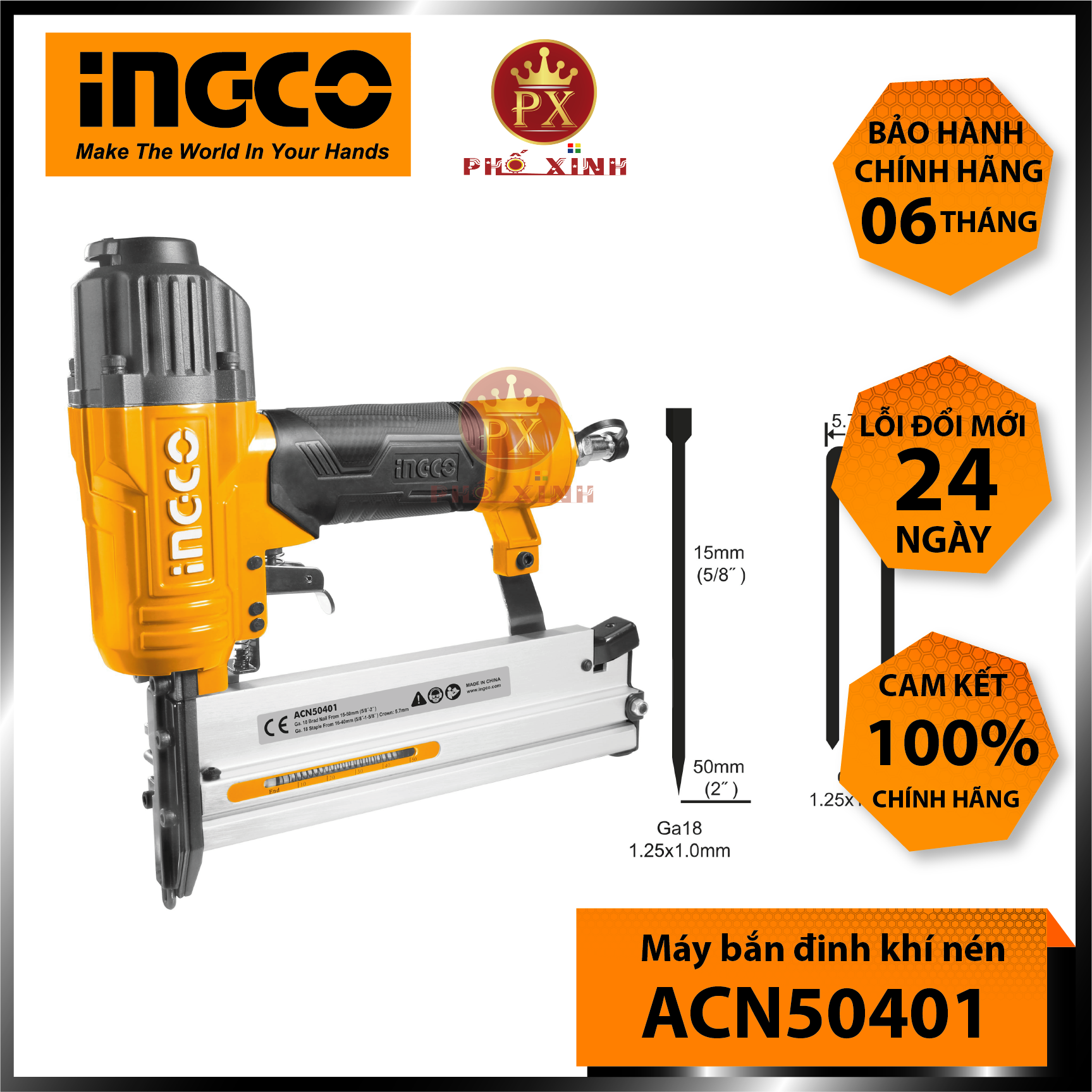 Máy bắn đinh khí nén INGCO ACN50401