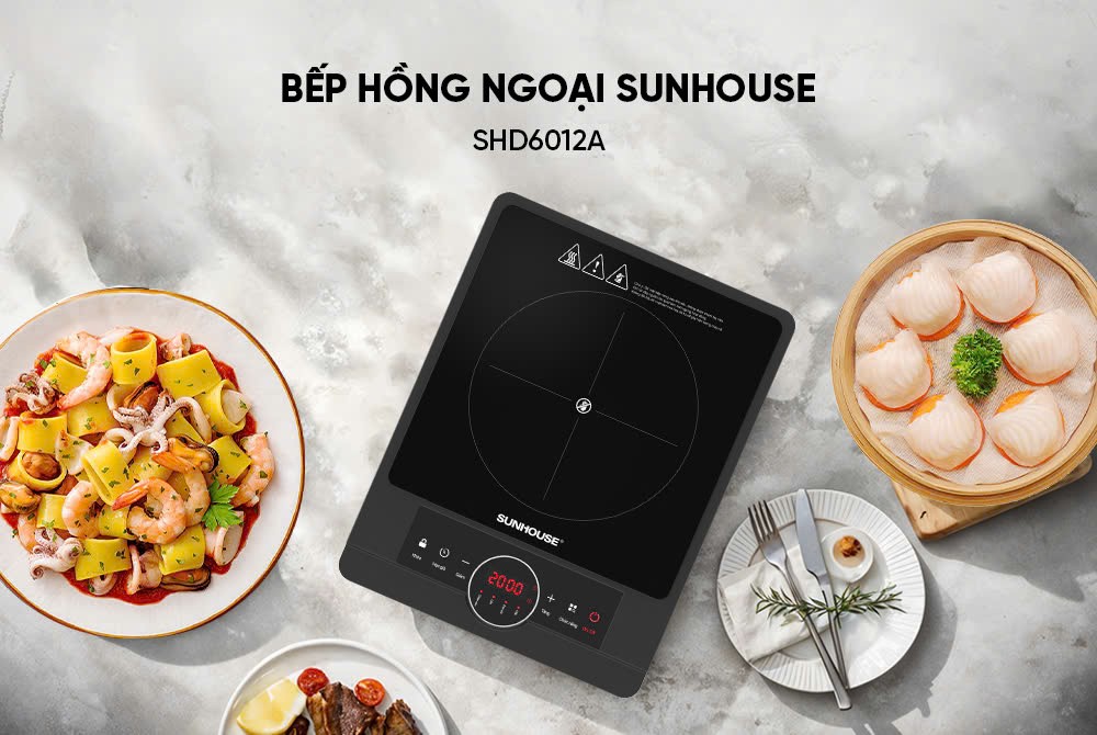 Bếp hồng ngoại Sunhouse SHD6012A - Công suất 2000W - Mặt kính pha lê - Chế độ hẹn giờ - Khóa trẻ em - Đa chức năng - Hàng chính hãng