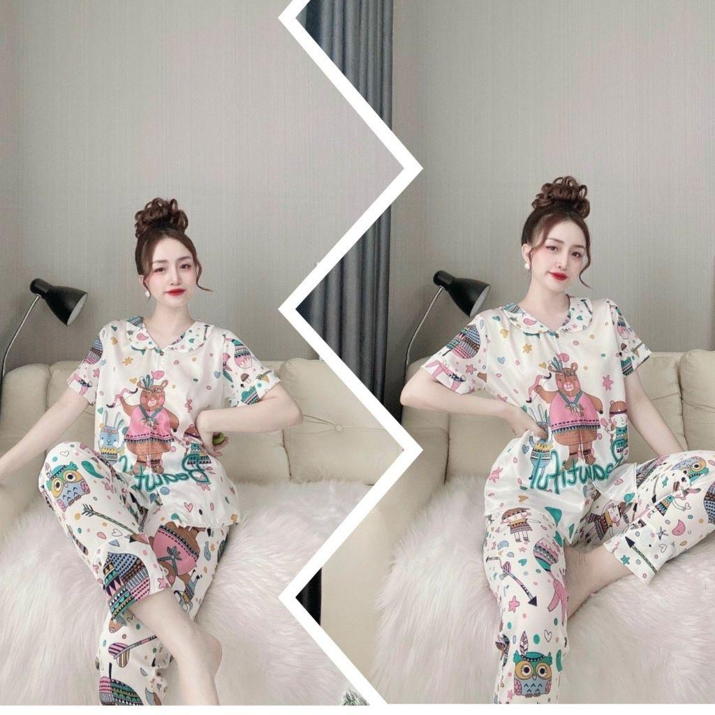 Đồ Ngủ Pijama Đồ Ngủ nữ lụa Latin thiết kế cao cấp mềm mại xinh xắn&lt;60kg