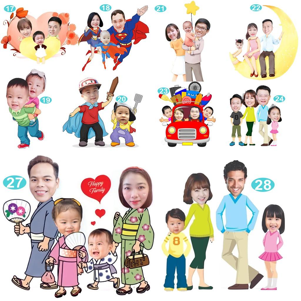 Chibi gia đình - Trang trí sinh nhật thôi nôi đầy tháng kỷ niệm