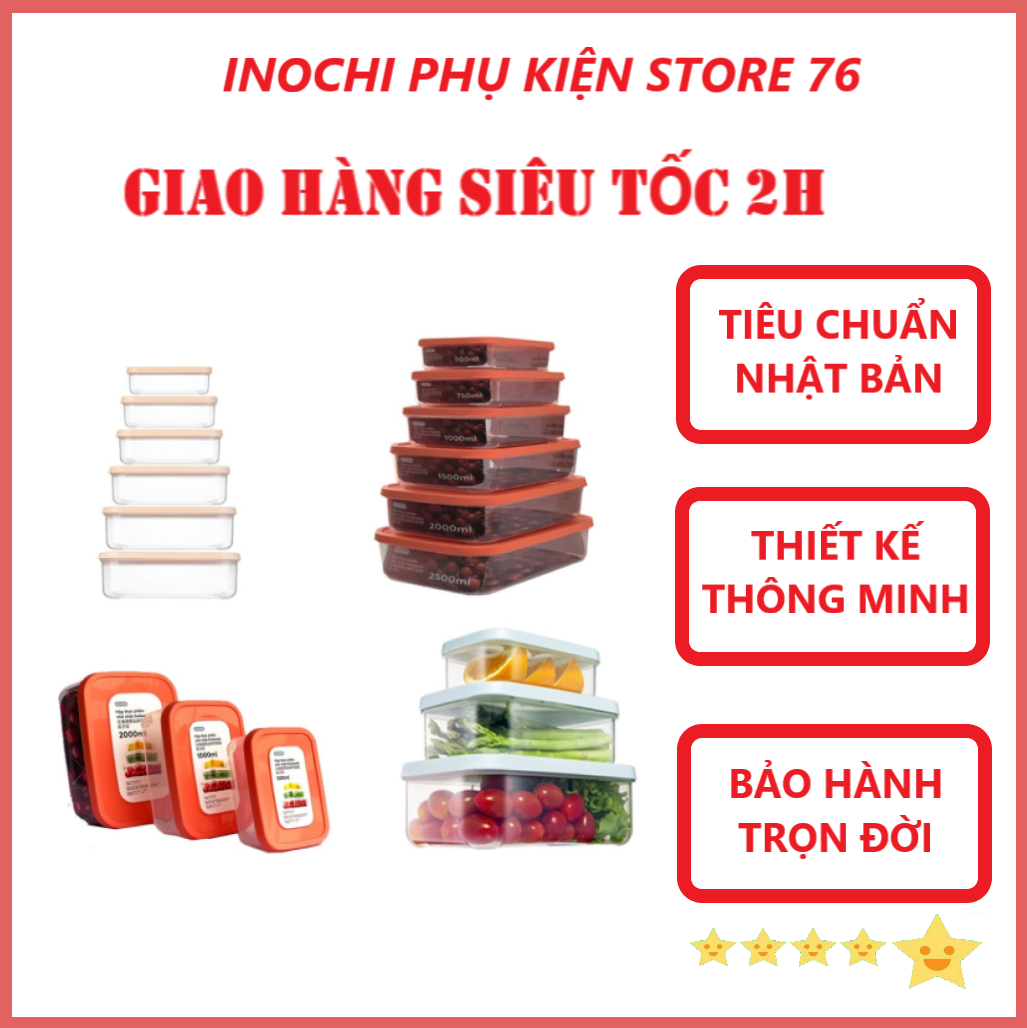 Hộp Đựng Thực Phẩm Chữ Nhật Nhiều Cỡ Có Nắp Sản Xuất Theo Tiêu Chuẩn Nhật Bản Inochi ( Tặng kèm khăn lau đa năng pakasa ) - Hàng Chính Hãng ( Giao màu ngẫu nhiên)