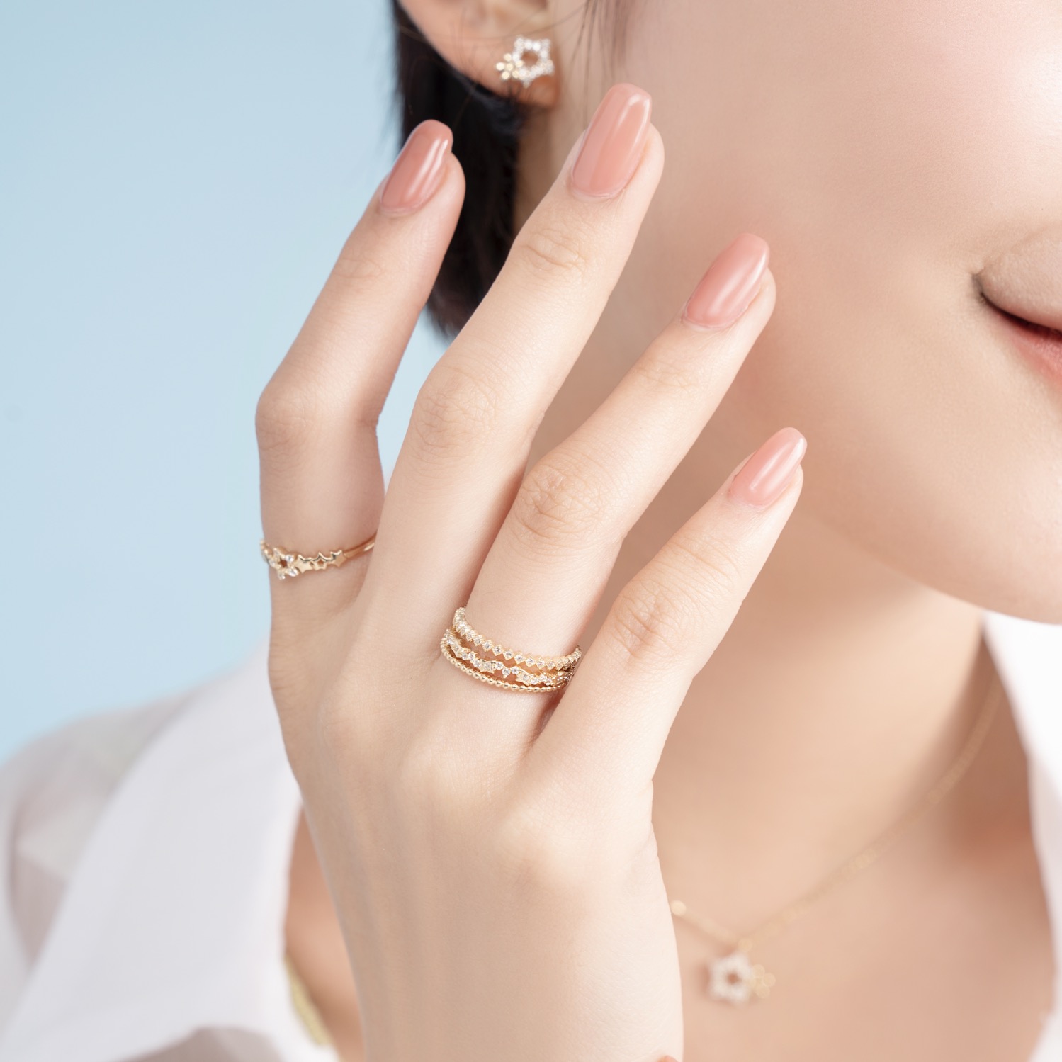 Nhẫn Nữ Vàng 14K Họa Tiết Họa Tiết Độc Đáo Đính Đá CZ Cao Cấp Lấp Lánh NLF431 Huy Thanh Jewelry
