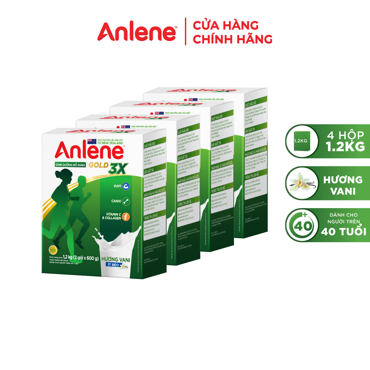 Combo 4 Sữa Bột Anlene Gold Movepro 3X Hương Vanilla (Hộp Giấy 1,2kg)