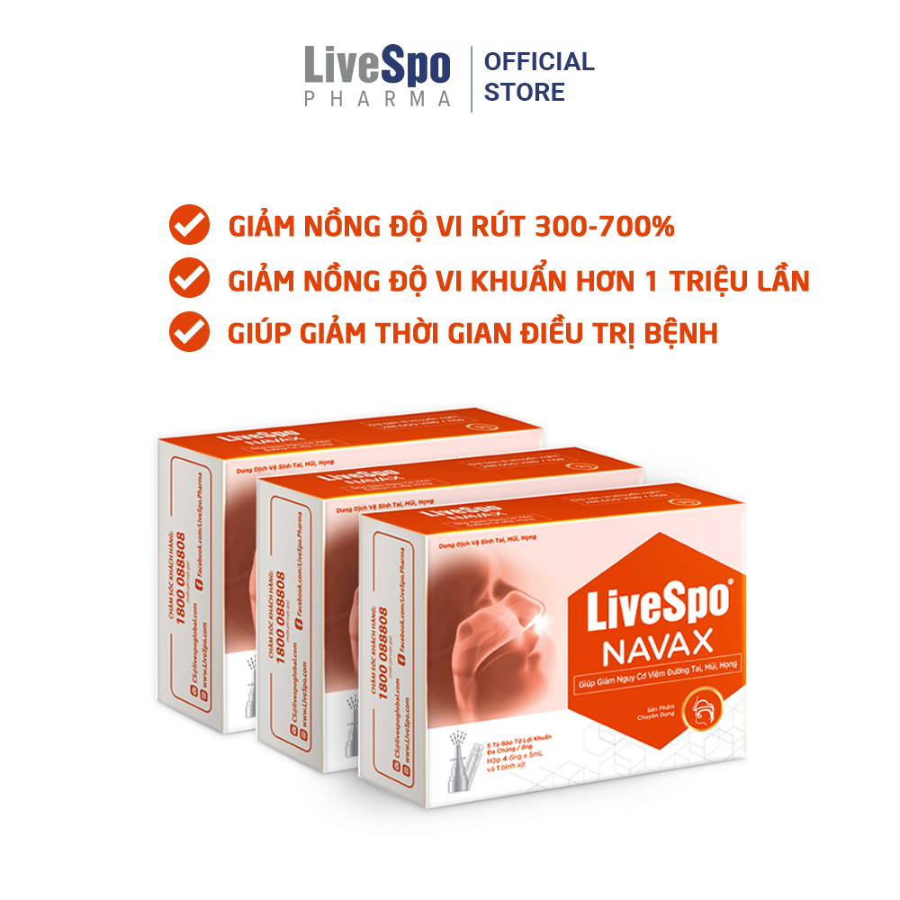 COMBO3 Nước muối sinh lý chứa bào tử lợi khuẩn LiveSpo Navax chuyên dụng Hộp 4 ống x 5ml