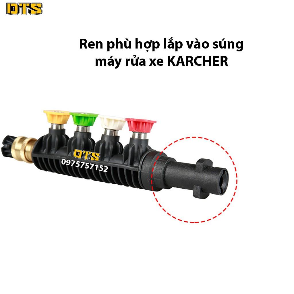 Ống nối nhanh béc phun, bộ đầu chuyển cho súng máy rửa xe Karcher K2 – K7, lõi ống Inox chịu áp lực cao, có khay lắp béc