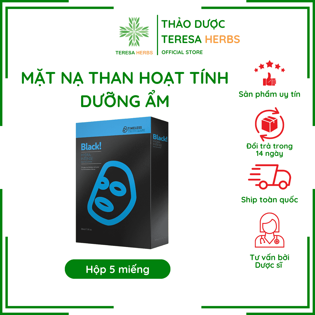 Mặt nạ Than hoạt tính Cấp ẩm Timeless Truth Mask Hydra Intense Hộp 5 miếng