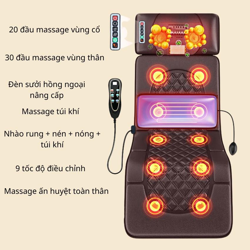 Nệm Massage Toàn Thân Hồng Ngoại Da PU Cao Cấp, Đệm Massage 12 Điểm, Khay Massage Chân Rời