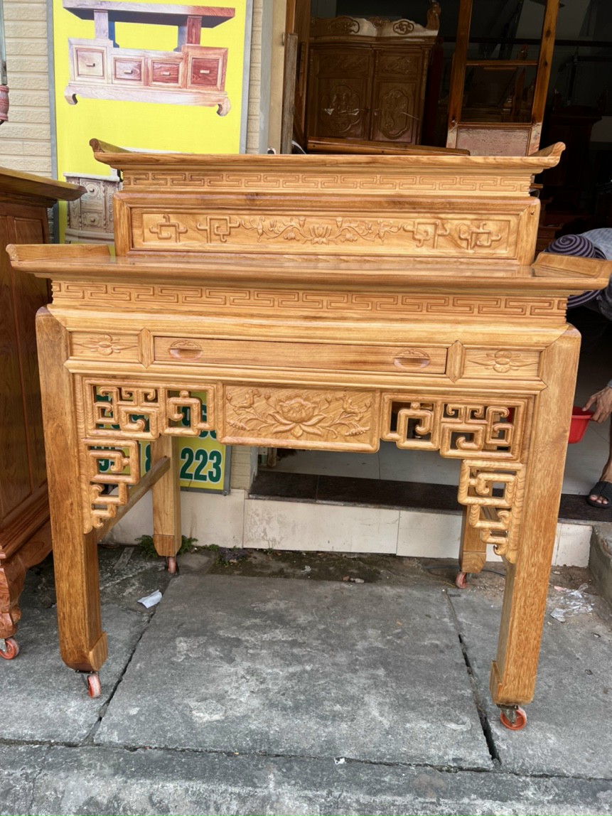Bàn gia tiên-Bàn thờ 2 tầng gỗ gõ đỏ ngang 1M 75