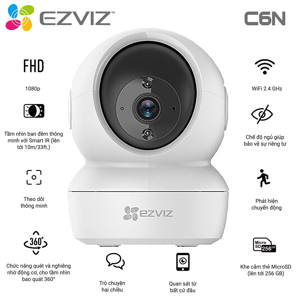 Hình ảnh Camera wifi Ezviz C6N không dây xoay 360 độ đàm thoại 2 chiều - Hàng chính hãng