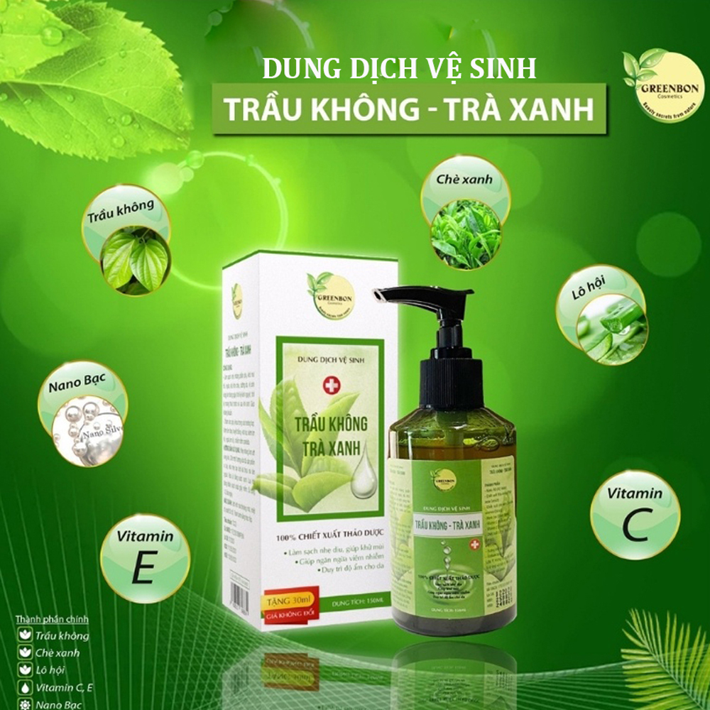 Dung dịch vệ sinh nữ tinh chất trầu không trà xanh GREENBON 150ml,làm sạch dịu nhẹ, cân bằng pH