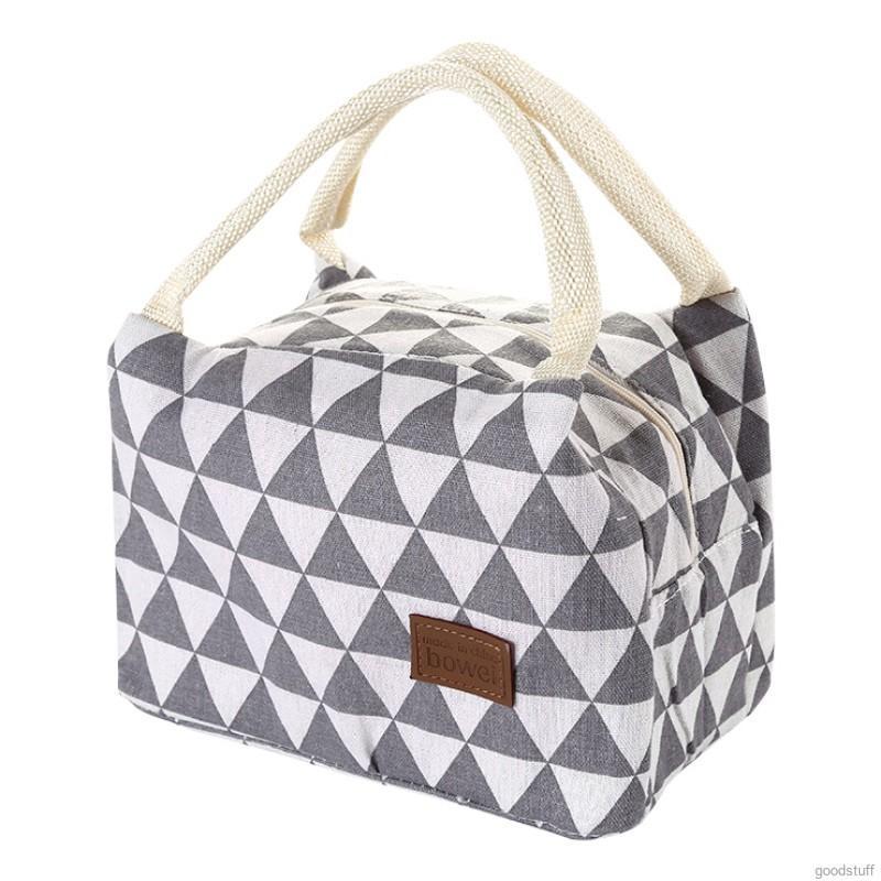 Túi đựng hộp đồ ăn xách tay mang đi picnic in họa tiết cá tính bằng cotton lanh