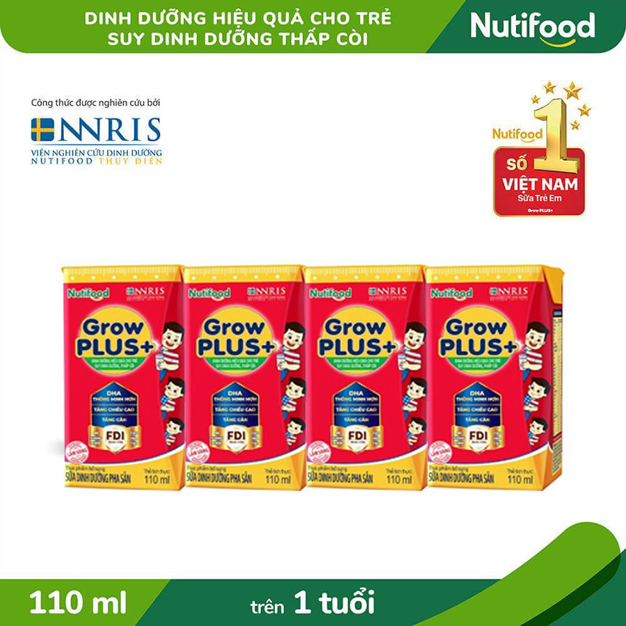 Thùng Sữa Bột Pha Sẵn Nutifood GrowPLUS+ Suy Dinh Dưỡng - Tăng Cân, Tăng Chiều Cao (48 Hộp x 110ml)