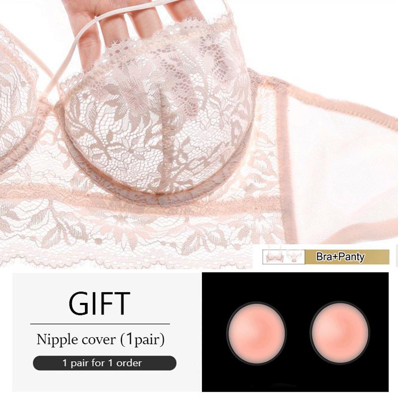 2021 Đồ Lót Ren Sexy Màu Trắng Nữ Áo Ngực Và Quần Lót Bộ Đúc Thông Hơi Không Trong Suốt Nội Y Đẩy Lên Áo Ren Bộ Đồ Lót Đỏ Đen