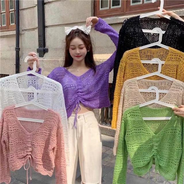 Áo len lưới croptop rút ngực Ulzzang style  Hàng Quảng Châu