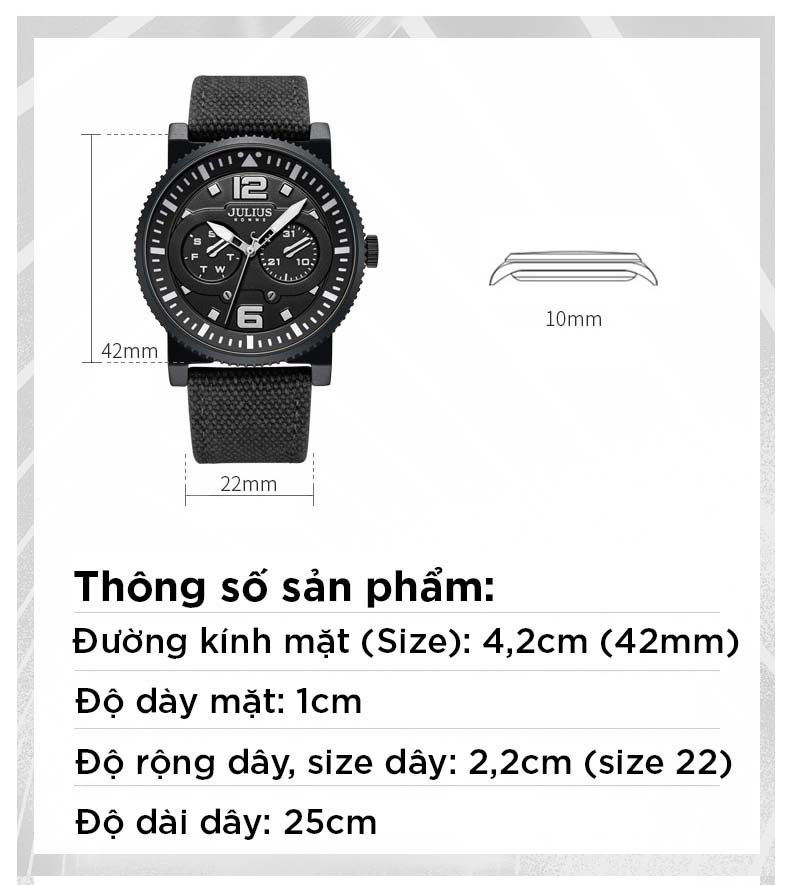 Đồng Hồ Nam JAH-115 Julius Homme Hàn Quốc Dây Da
