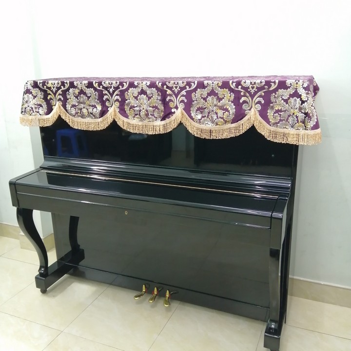 KHĂN PHỦ ĐÀN PIANO CƠ HỌA TIẾT CHÂU ÂU MÀU TÍM ÁNH KIM