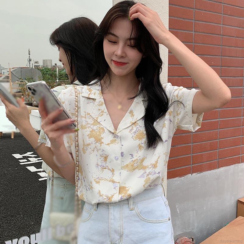 Áo Chiffon Tay Ngắn Dáng Rộng Họa Tiết In Thời Trang Cho Nữ