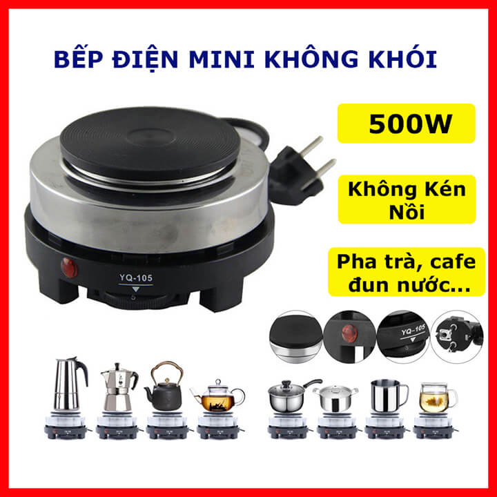 Bếp điện mini 500W đa năng không kén nồi chuyên dùng cho ấm pha cafe moka pot, bếp điện pha trà, cà phê, đun sáp, phích cắm 2 chấu