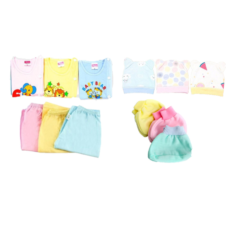 Combo 12 món đồ dùng cotton cao cấp cho bé từ 0-4 tháng tuổi