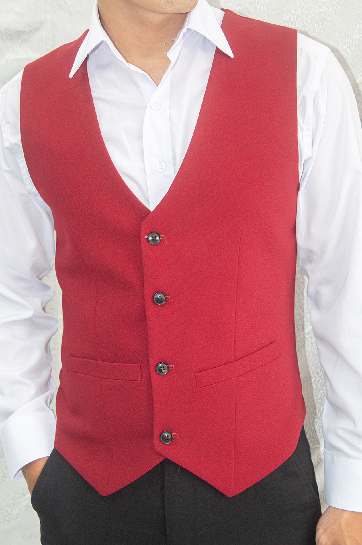 Áo gile nam ôm body màu đỏ đô chất liệu vải dày mịn