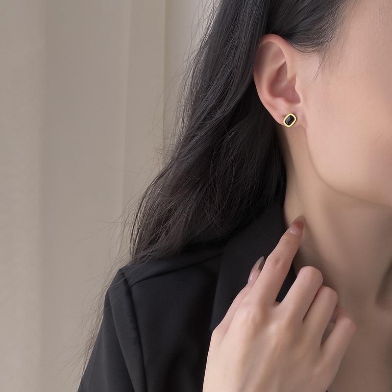 E109 Khuyên tai nữ bông tai nữ đá xanh đen bất cân xứng đẹp lạ mắt phong cách vintage Ring House