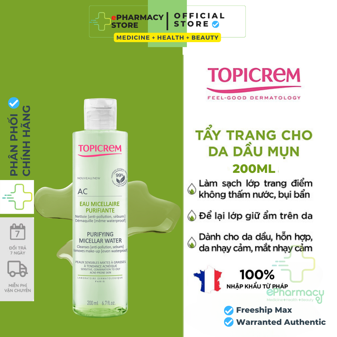 Nước tẩy trang Topicrem AC Purifying Micellar Water dành cho da dầu mụn 200ml