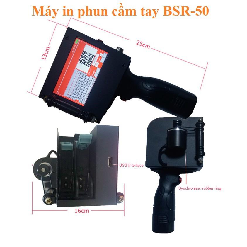 Máy in date cầm tay BSR-50 Khổ in 50mm Máy in phun cầm tay trên chai nhựa, thùng sơn, bao bì các loại, đóng date