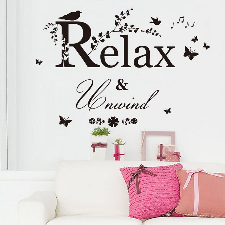 Decal dán tường chữ relax and unwind truyền năng lượng tích cực