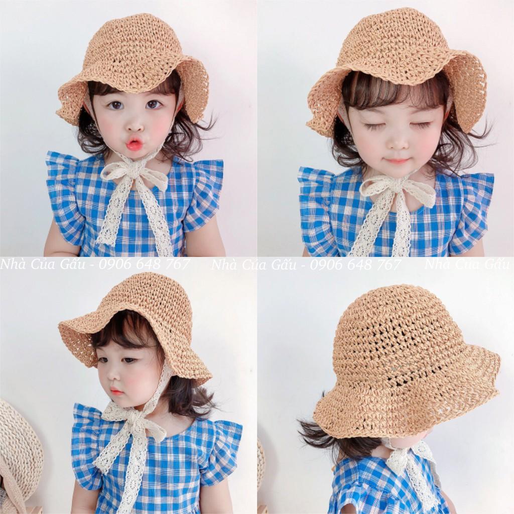 Mũ cói ren cột nơ cho bé đi chơi cùng mẹ yêu và gia đình