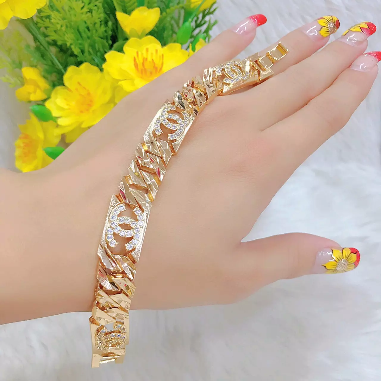 Lắc Tay Nữ cao cấp Mạ Vàng 18K Chữ X Mẫu 062R26.02135 - Có thể tháo ngắn nếu cần - Mang đi chơi, đi tiệc rất đẹp