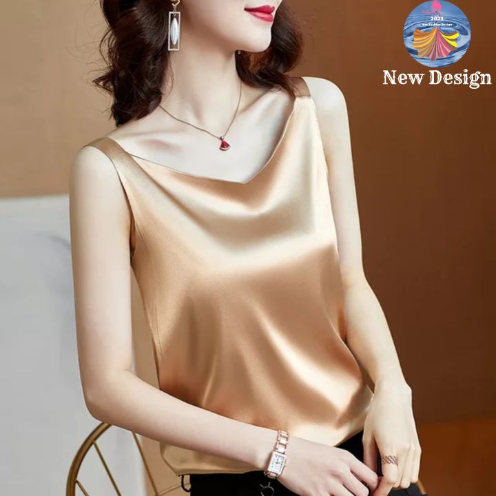 Áo Hai Dây Cổ Tim Mặc Trong Vest blazer kiểu nữ freesize Vải Lụa Satin Mịn ,Thoáng Mát New Design AO0003