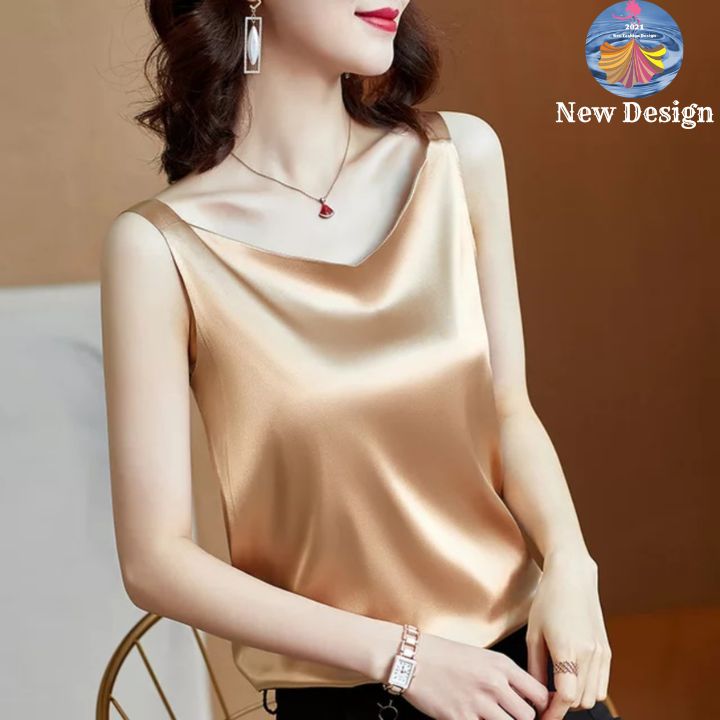 Áo Hai Dây Cổ Tim Mặc Trong Vest blazer kiểu nữ freesize (40-65kg) Vải Lụa Satin Mịn ,Thoáng Mát New  Design AO0003