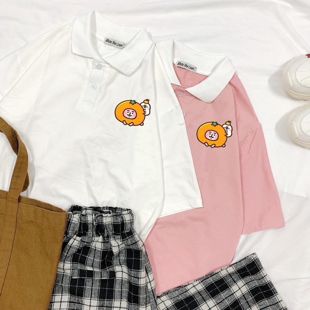 Polo Áo Thun Có Cổ Tay Lỡ Unisex THỎ QUẢ CAM Form Rộng Ulzzang