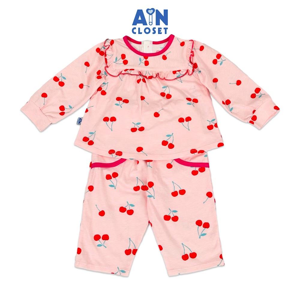 Bộ quần áo Dài bé gái họa tiết Quả Cherry Đỏ nền Hồng thun cotton - AICDBGKJXXUW - AIN Closet